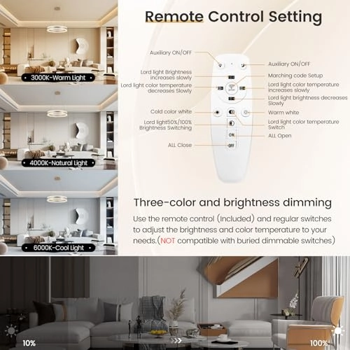 Round LED Chandelier - 3000K–6000K Dimmable