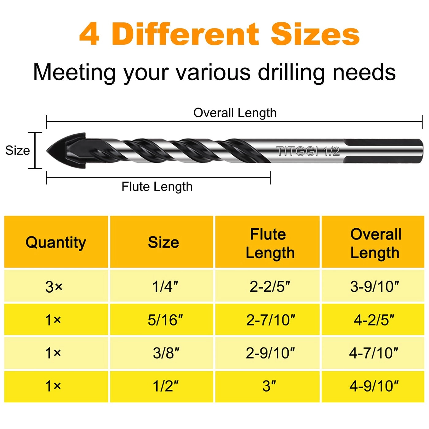 Drill Bit Set - Carbide 6PCS 1/4"-1/2"