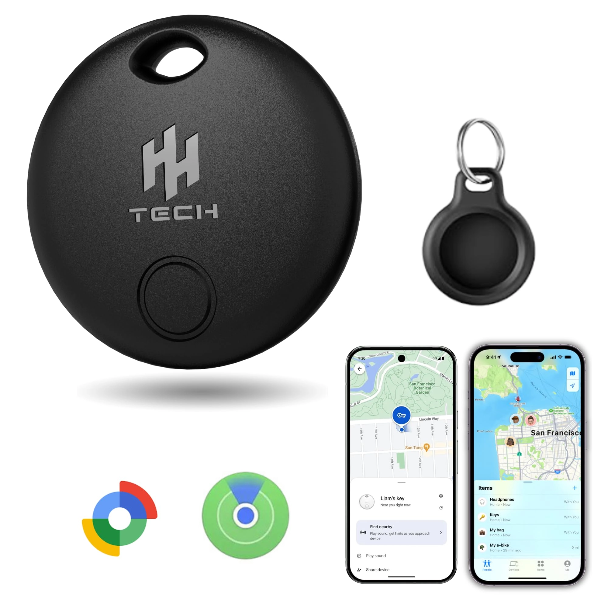 hh-tech Dual-System Tracker Tags - Bluetooth Apple Find My Google Find Hub