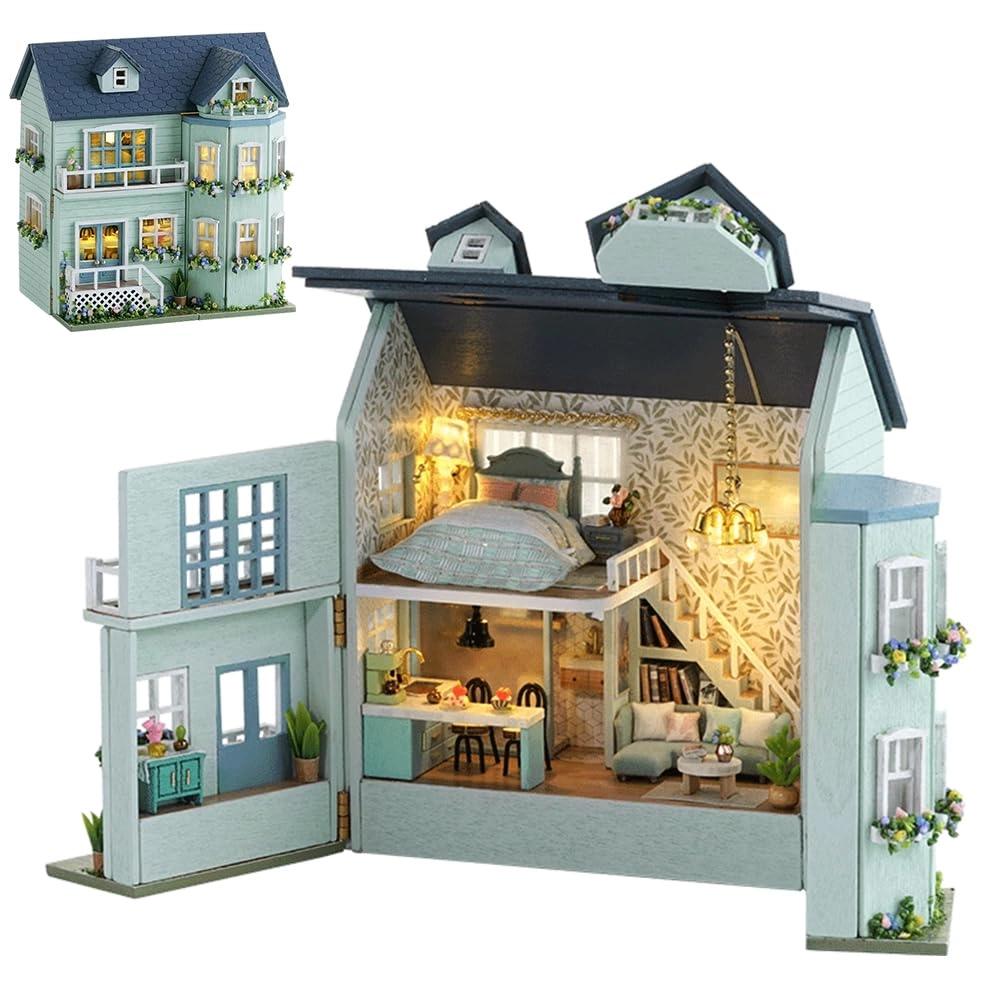 Montidey Miniature Wooden Dollhouse Furniture Kit - Creative Room 1:24