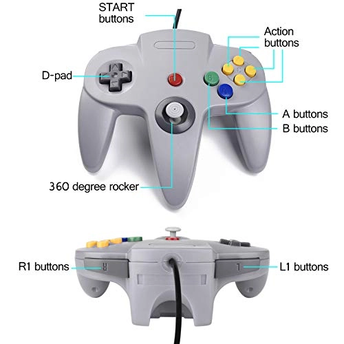 Classic N64 Controller - 2 Pack Yellow/Gray + N64 Controller Extension Cable - 2 Pack 6FT