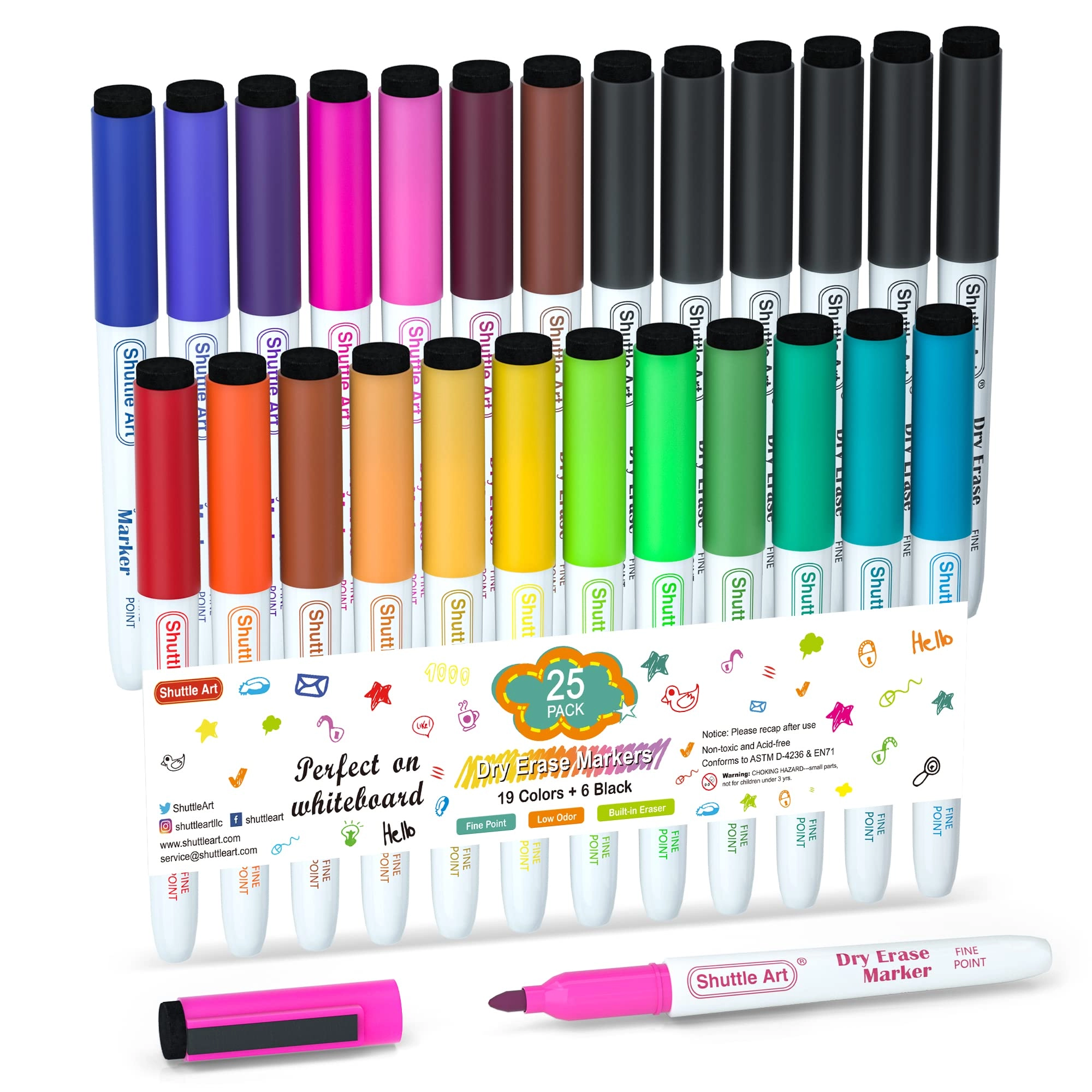 Shuttle Art Dry Erase Markers - 20 Colors Fine