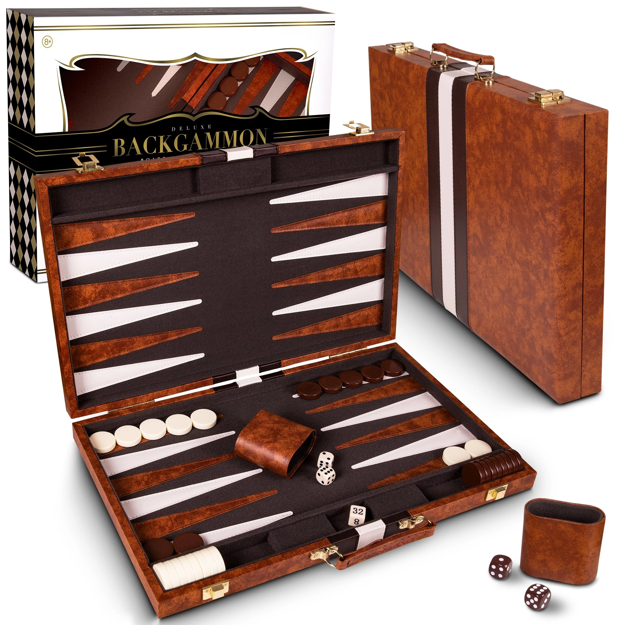Crazy Games Backgammon Set - Leather Brown Medium