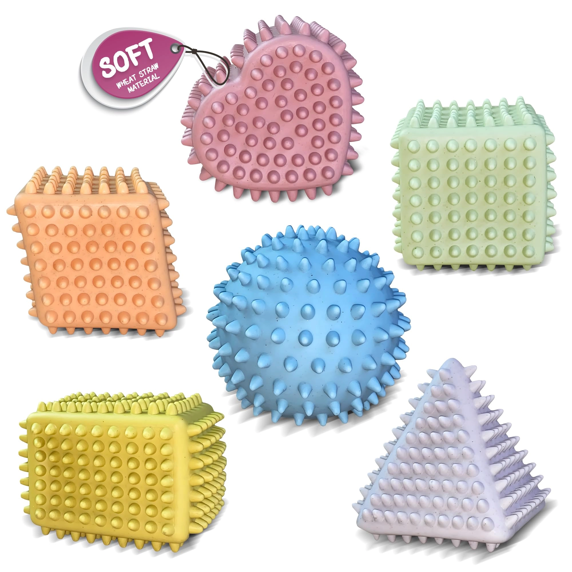 ROHSCE Soft Spiky Sensory Balls - No Hole Wheat Straw 6 Count