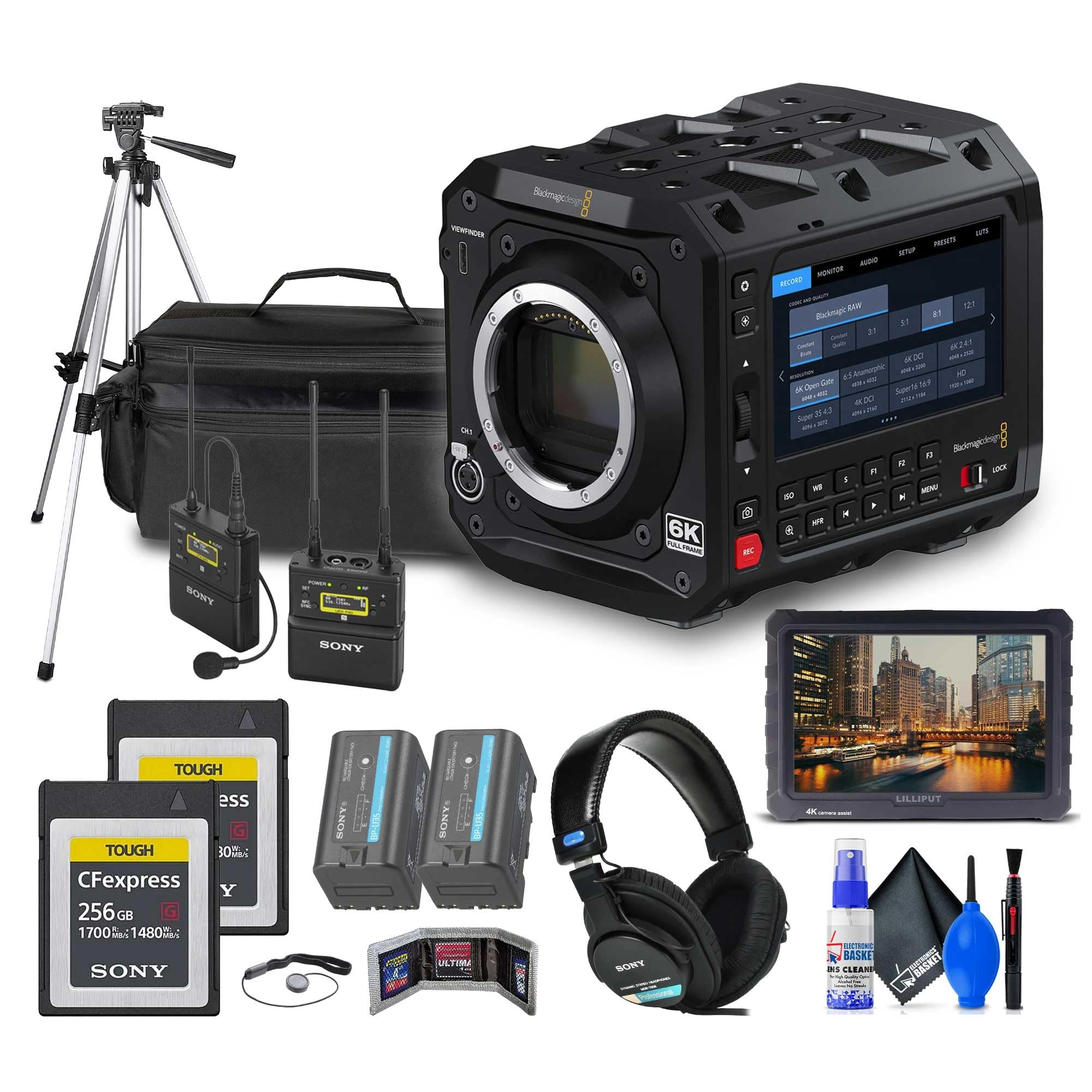 Blackmagic Design PYXIS 6K + UWP-D27 + 256GB CFexpress Type B + A7S + MDR-7506 + BP-U35