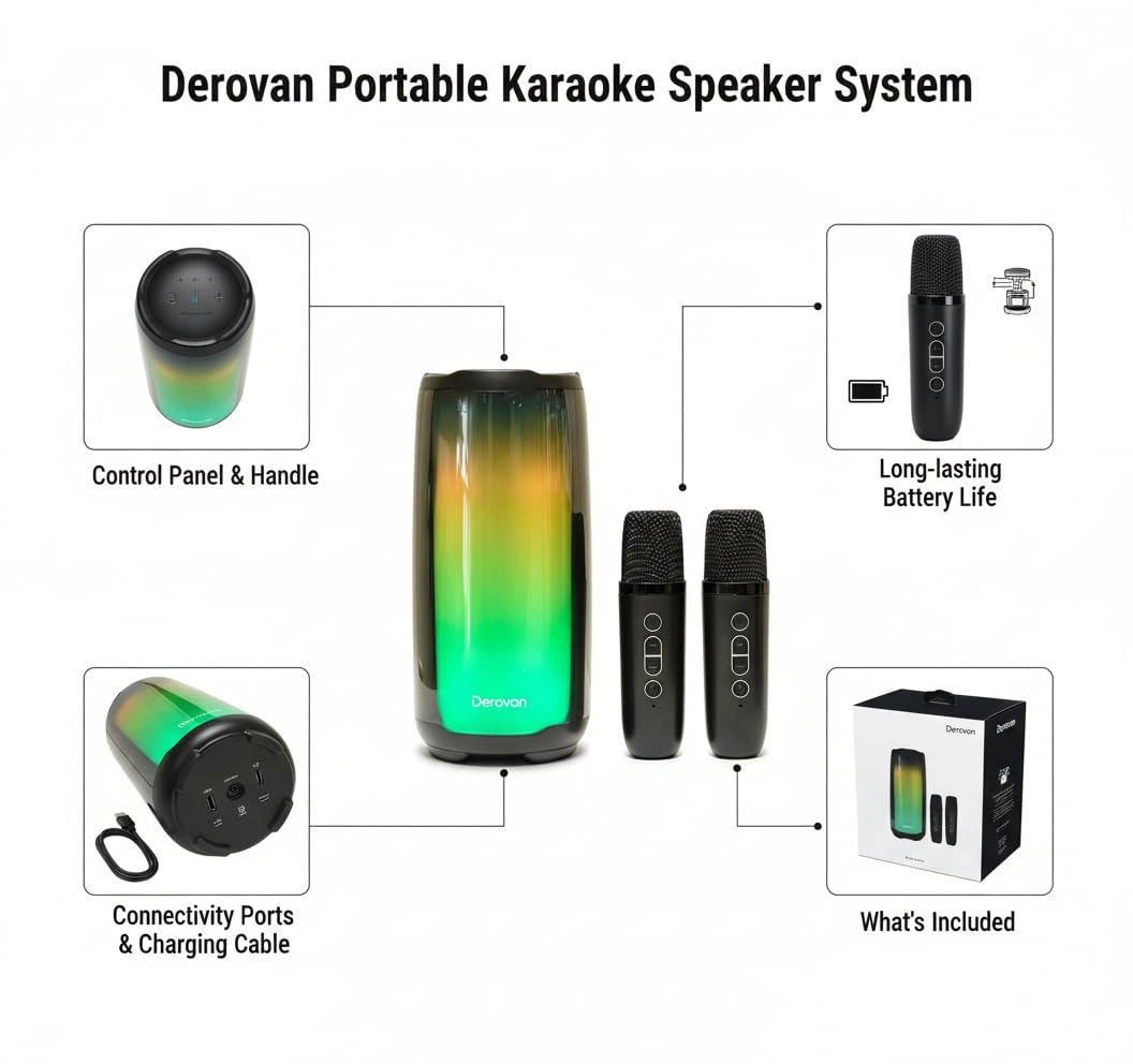 Portable Bluetooth Karaoke Speaker - Dual 40 W