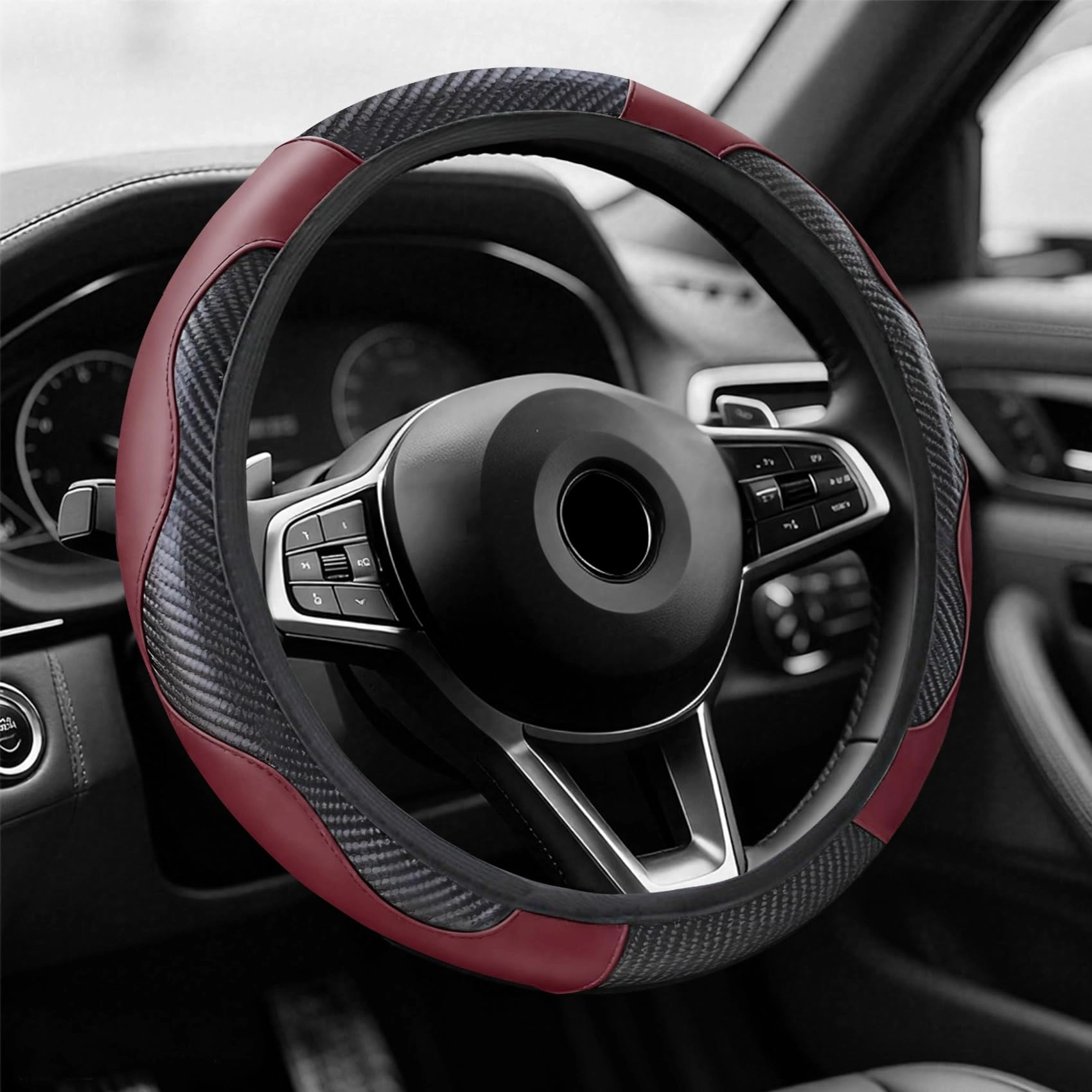 PACLVIO Steering Wheel Cover - 15 Inch Dark Green Anti-Slip