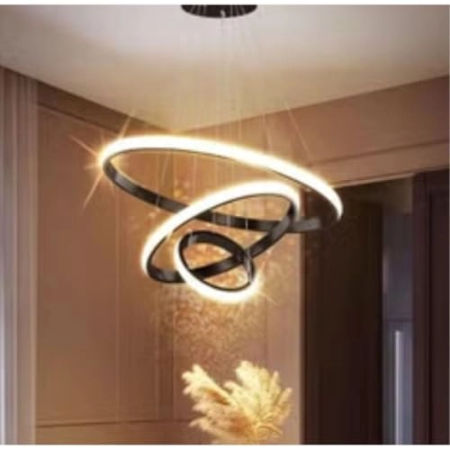 LED Chandelier - 3-Ring Pendant Black and White