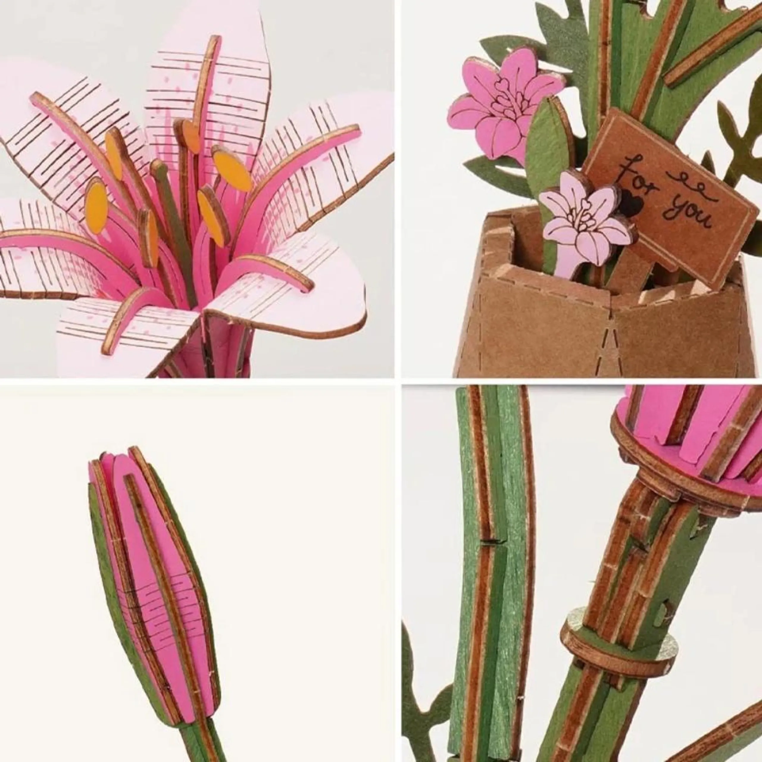 Wooden Pink Lily - 73 Pc