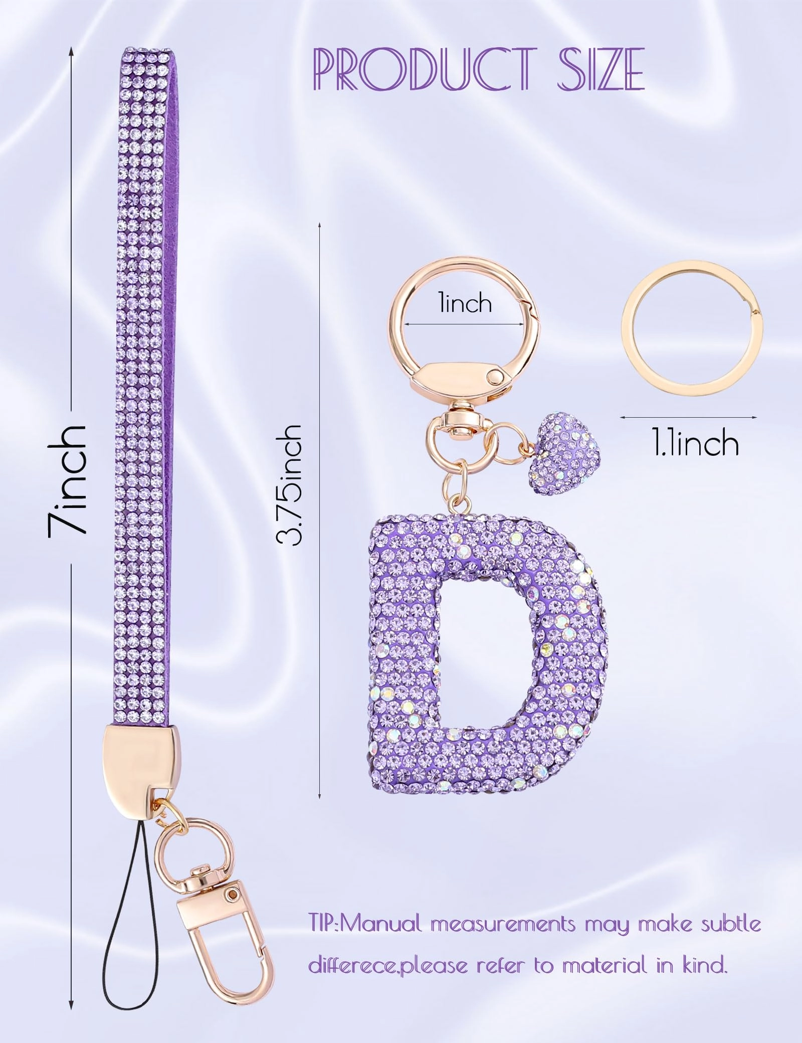 Initial Keychain - L Purple Rhinestone