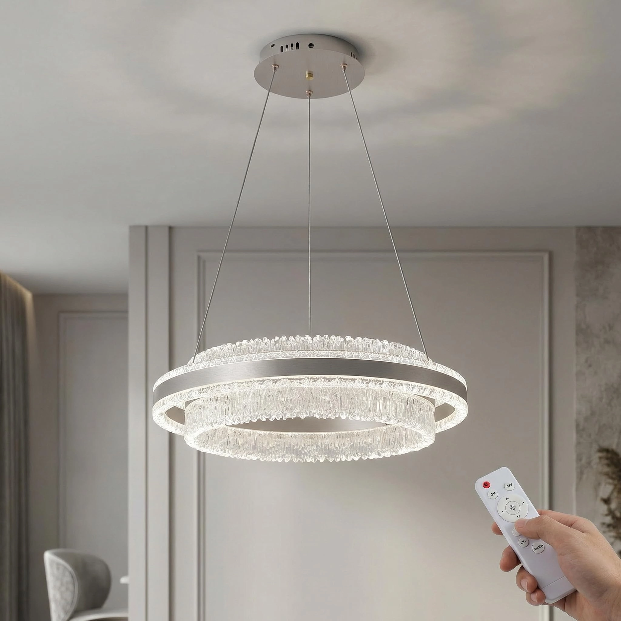 Round LED Chandelier - 3000K–6000K Dimmable