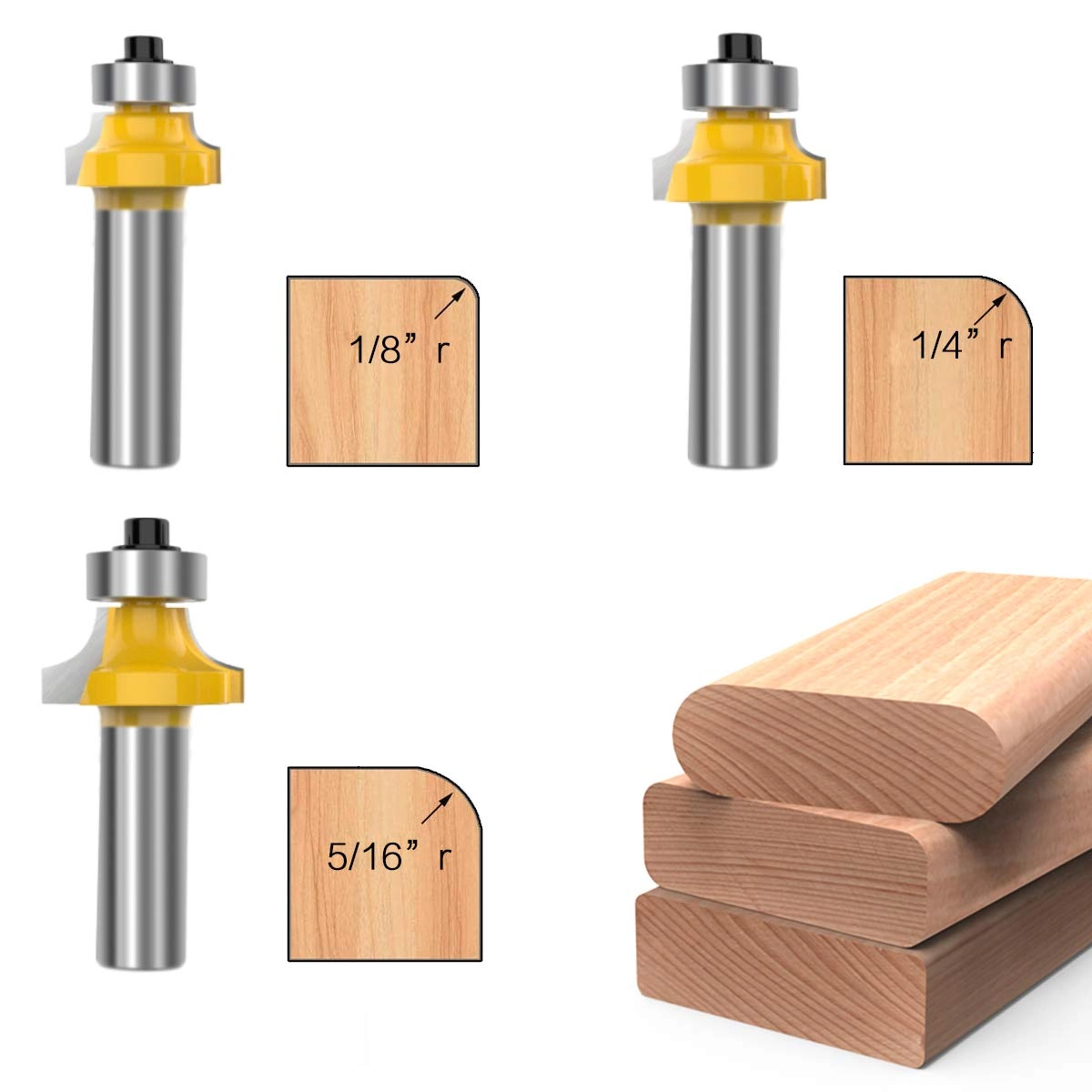 Round-Over Router Bit Set - 1/2 Inch Shank 6 Pcs