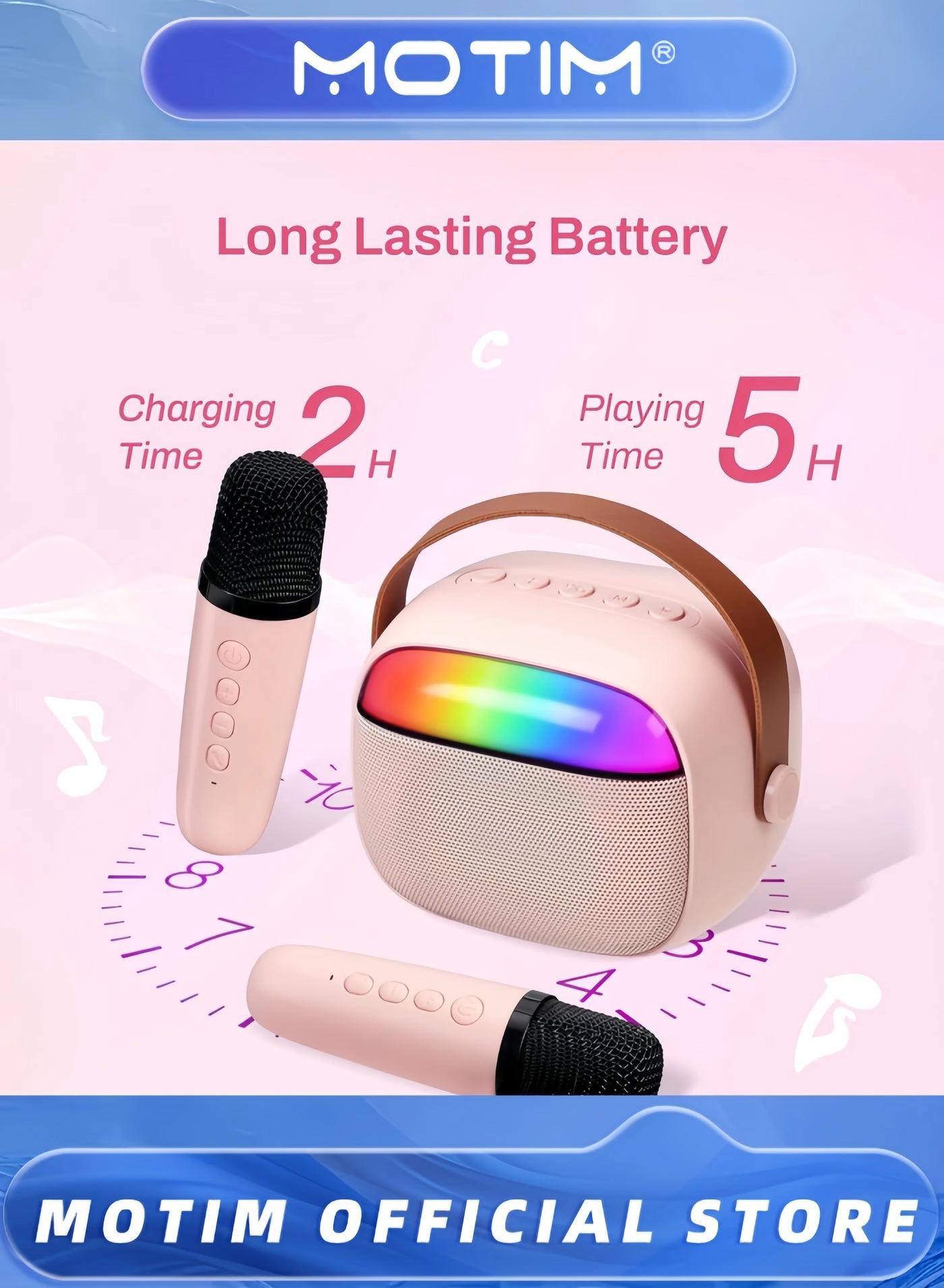 Mini Karaoke Machine - Portable Bluetooth Dual Wireless Microphones Pink