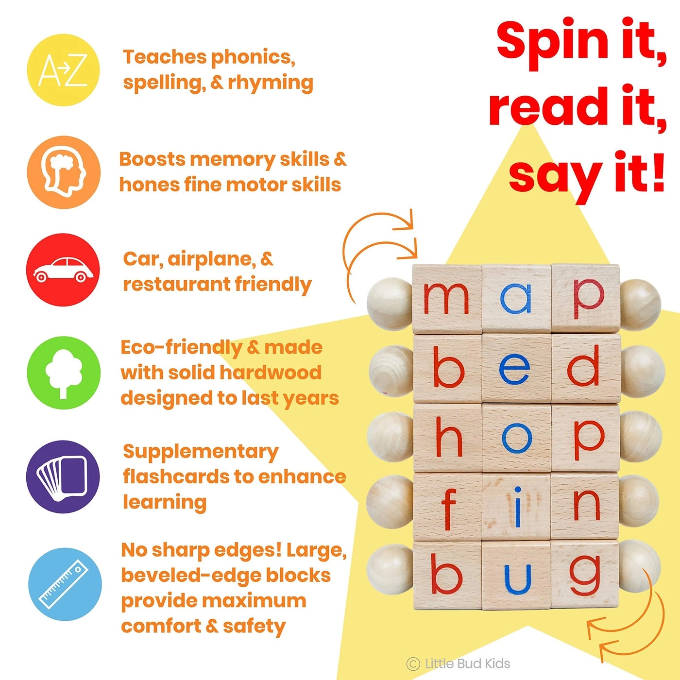 Spin-and-Read Montessori Phonetic Reading Blocks - 3 Years + 5 pieces