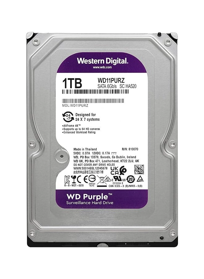 Purple Surveillance 3.5" 5400rpm 64MB SATA 6Gb/s (WD10PURZ) - 1 TB