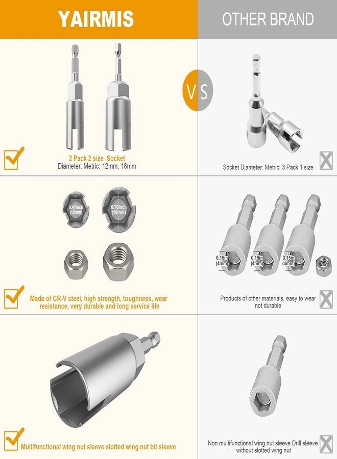 Power Wing Nut Driver Set - 1/4\" Hex Shank Slot Wing nuts Pack