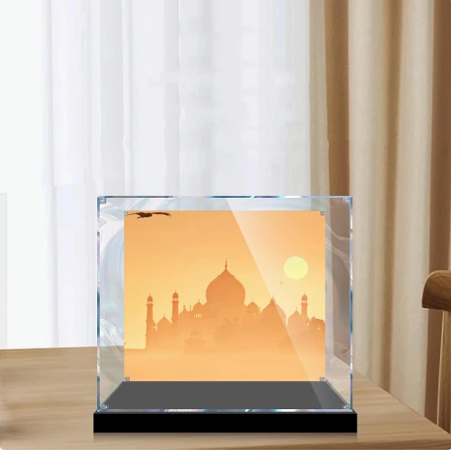 FEIRUBO Display Box Compatible with Lego 21056 Taj Mahal - 25 x 25 x 25 cm Black Base+back Spray