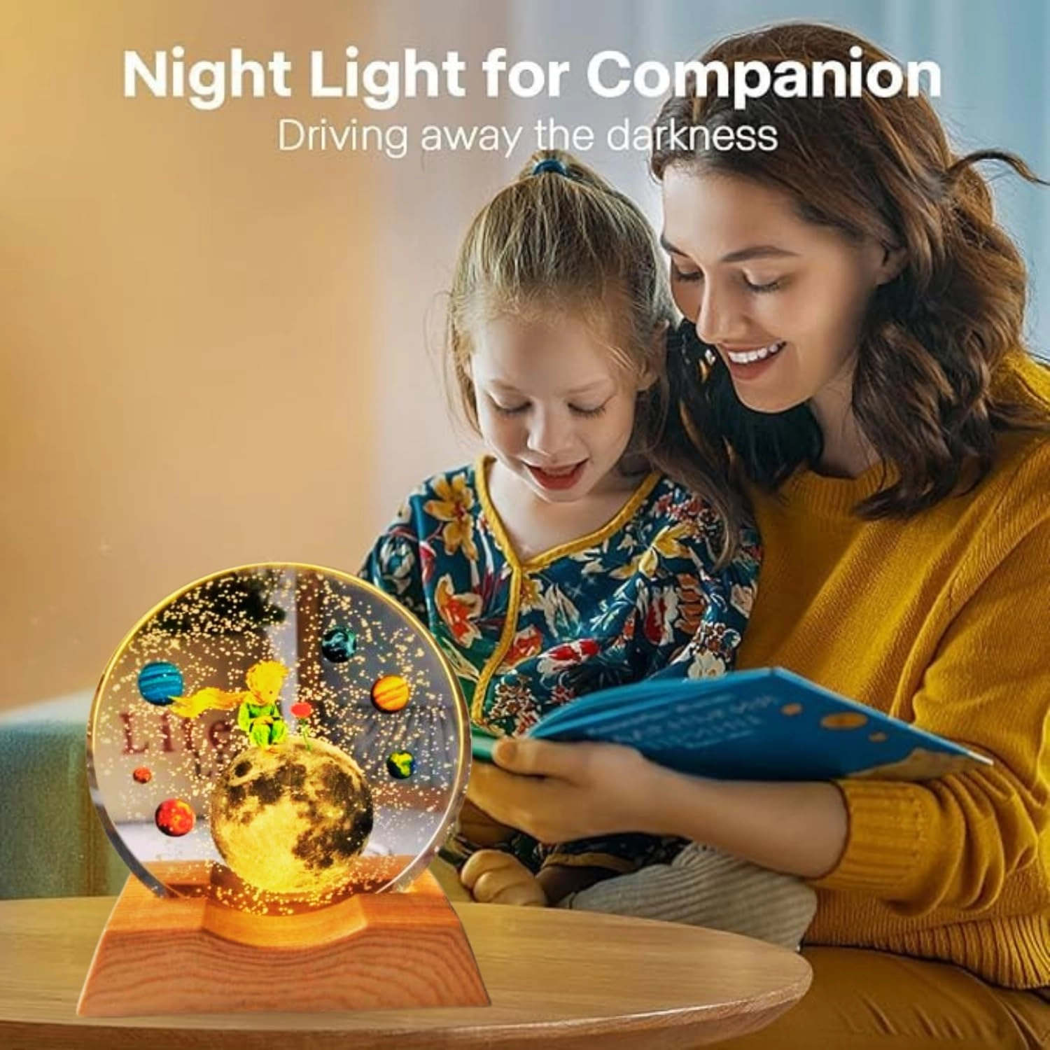 3D Acrylic LED Night Light - Warm White Moon and Stars