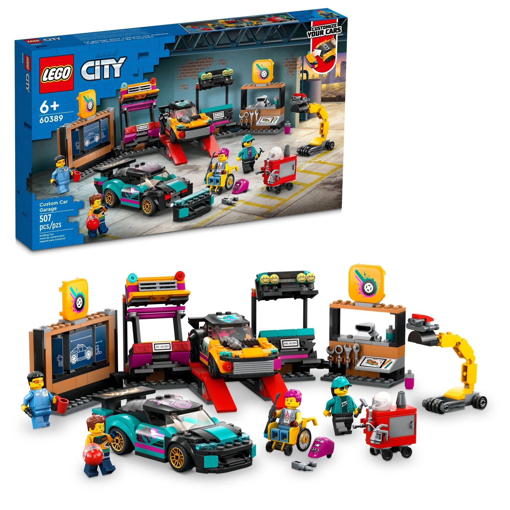 City Custom Car Garage (60389) - 2 Customisable Cars 4 Minifigures