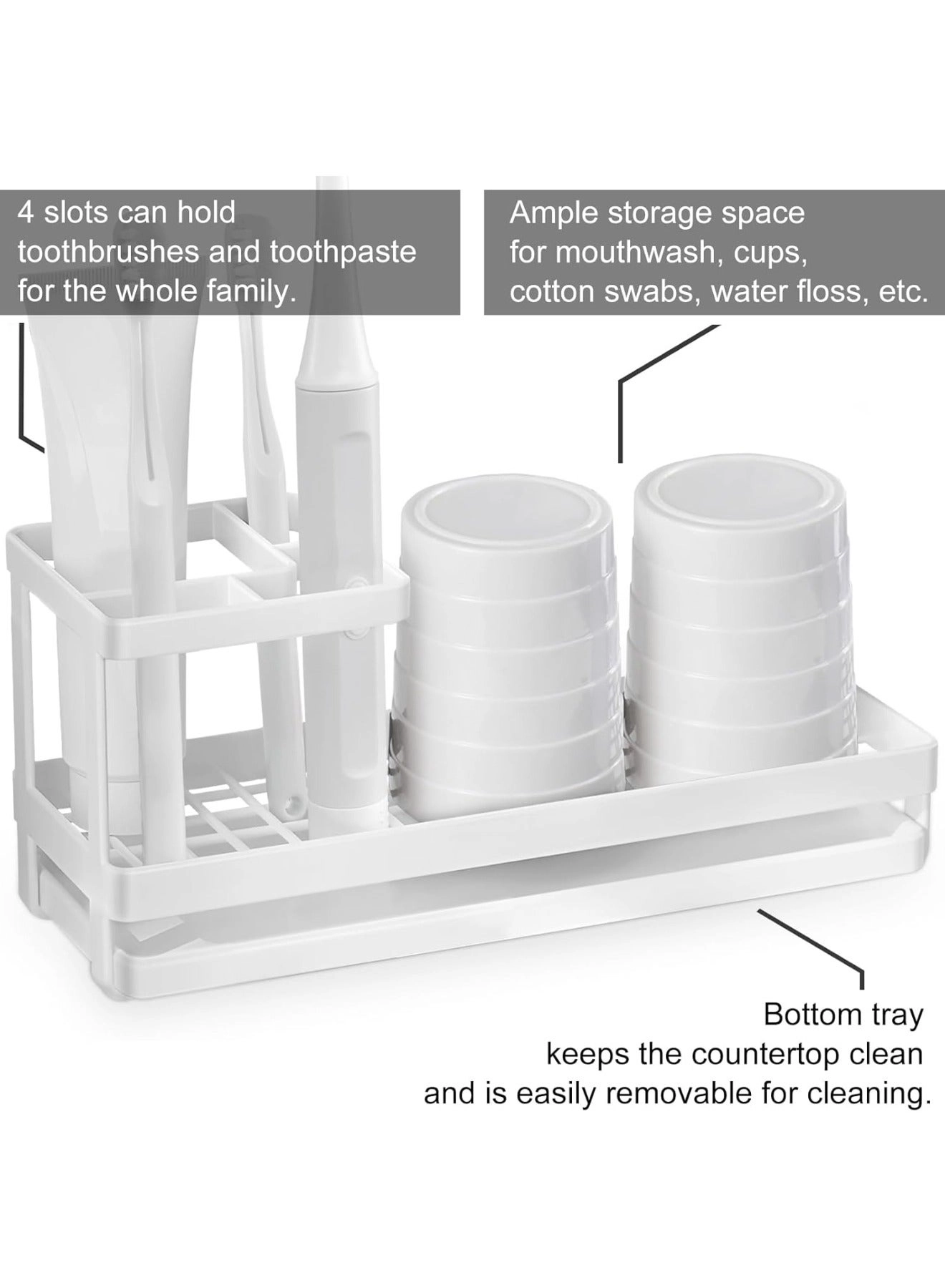 Toothbrush Holder - 4 Slots Bathroom Countertop