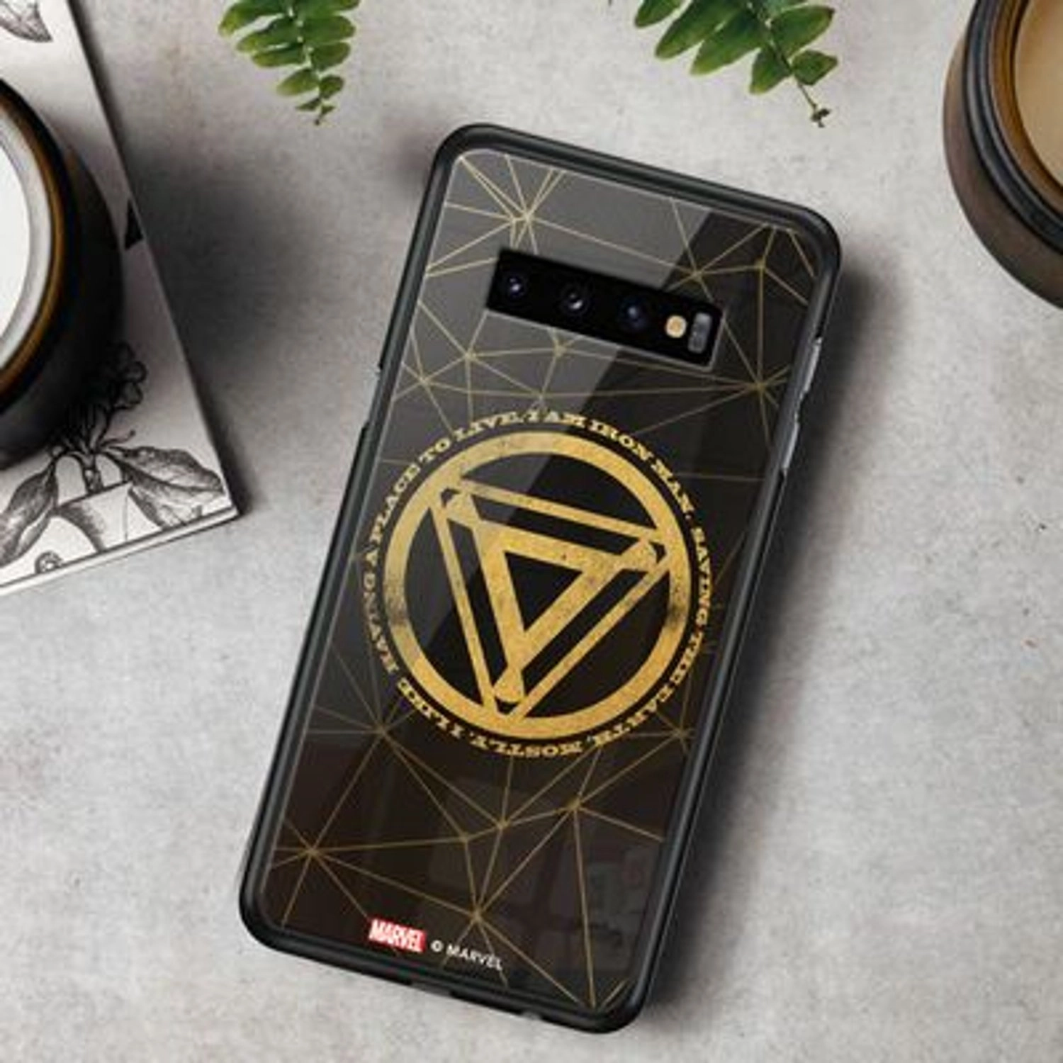 Ironman Icon Gold Collection Back Case for Galaxy S10 Plus - TPU Bumper Case + Tempered Glass Back