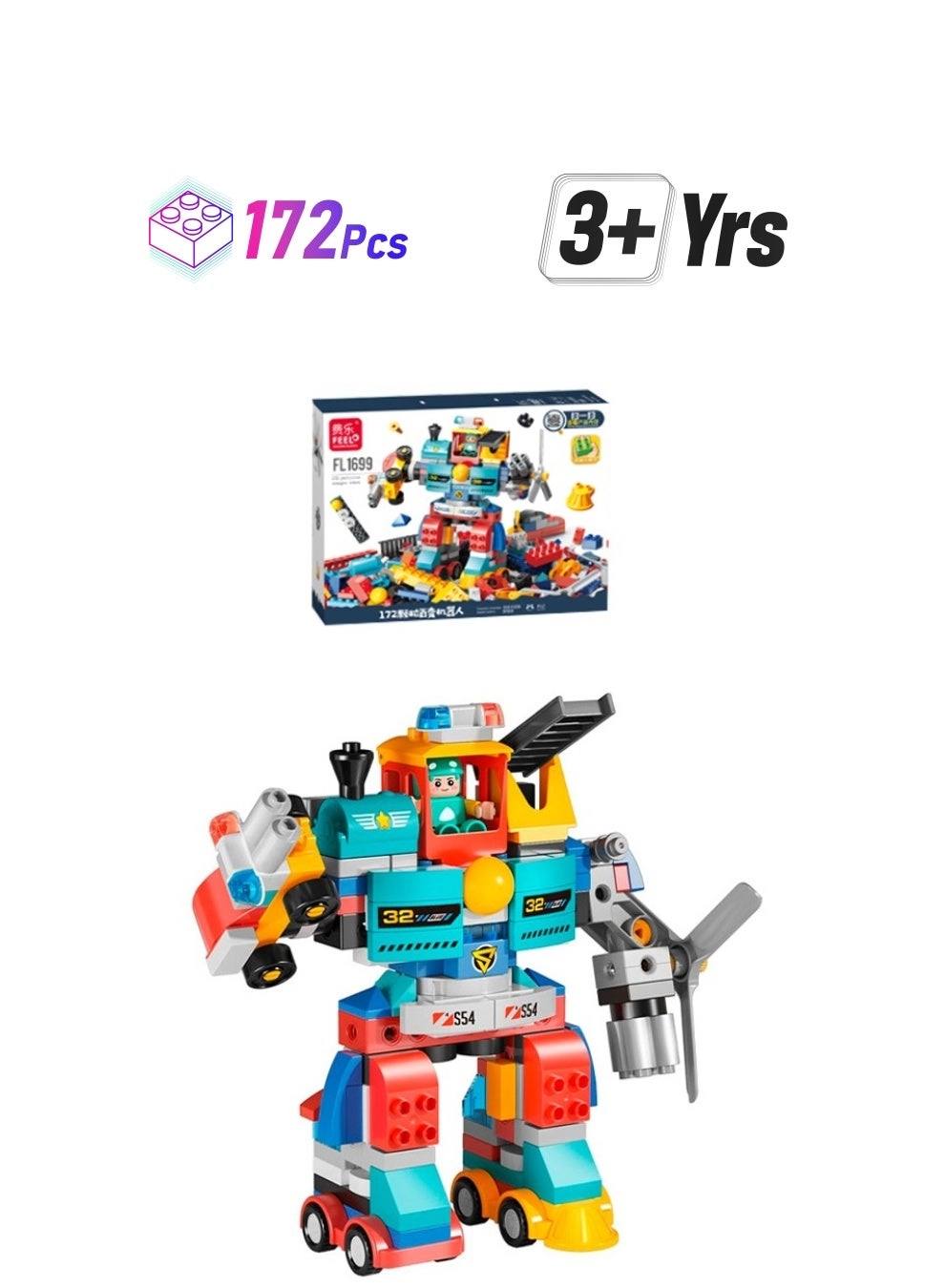 FEELO Building Blocks Set - 6-in-1 Robot 172 pcs