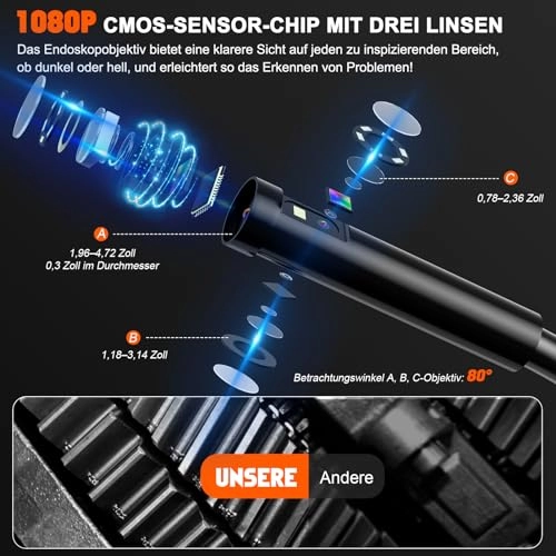 Three Lenses Endoscope Camera - 6 mm 15 m