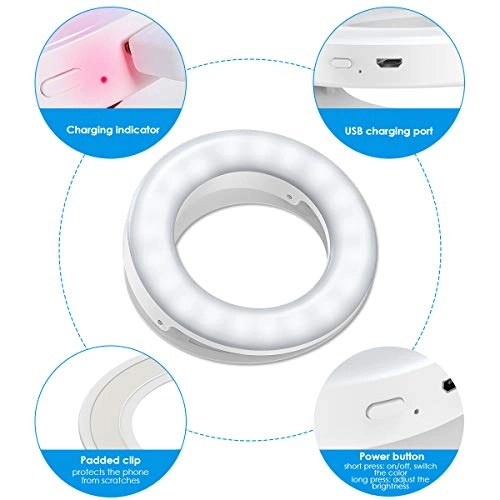 Selfie ring light - 40 LED USB rechargeable White