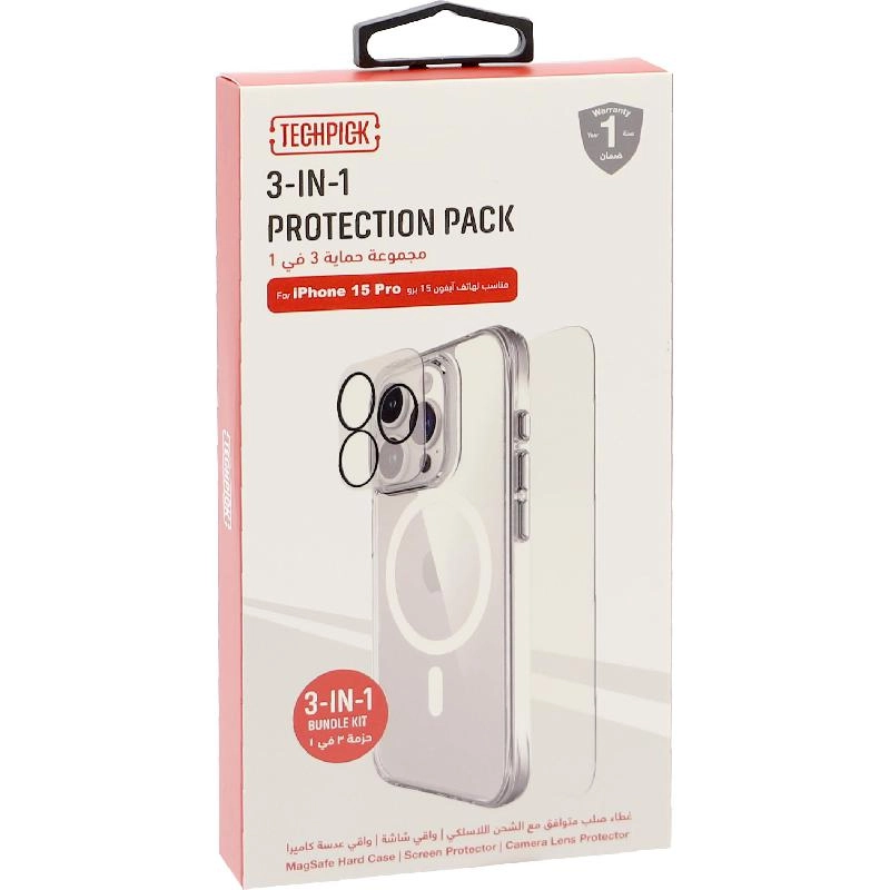 MagSafe Hard Case - Clear + Tempered Glass + Camera Lens Protector for iPhone 15 Pro