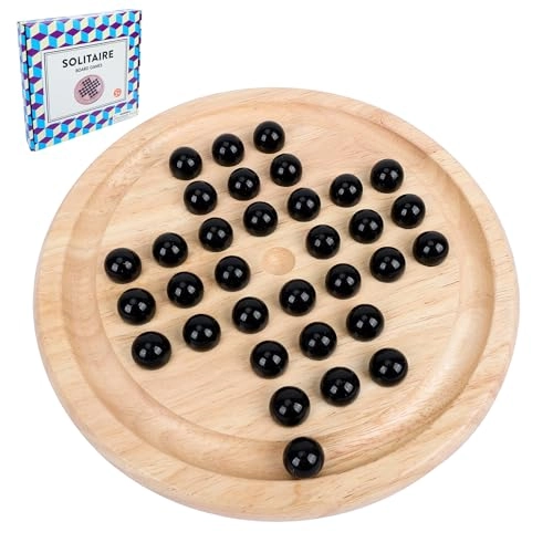 Solitaire Board Game - 33 Black Glass Marbles