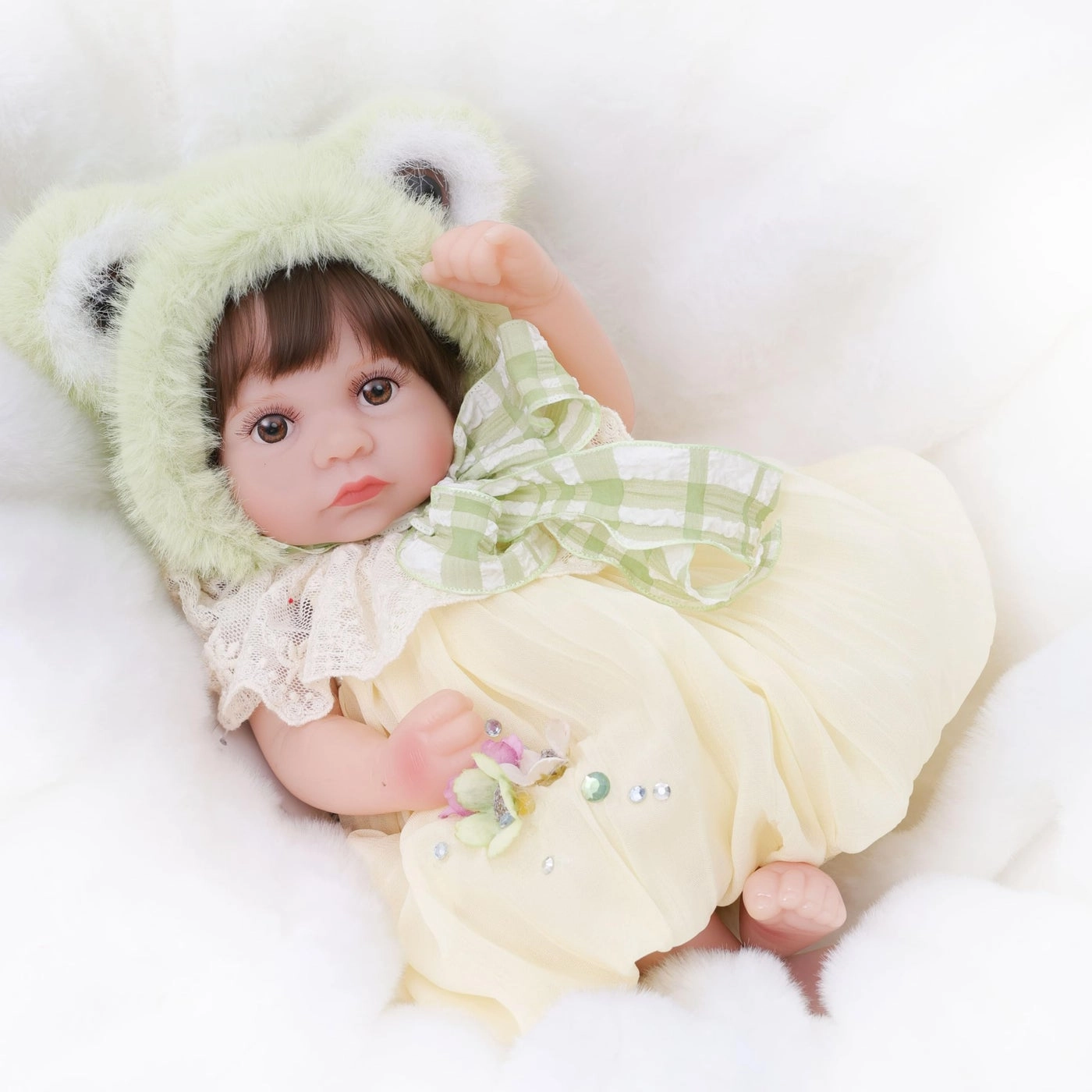 Reborn Baby Doll - 12 Inch Vinyl Brown Hair