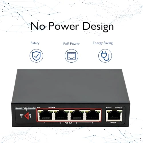 Gigabit Power-over-Ethernet Extender - 60W 4 RJ-45 10/100/1000 Mbps IEEE802.3af/at/bt