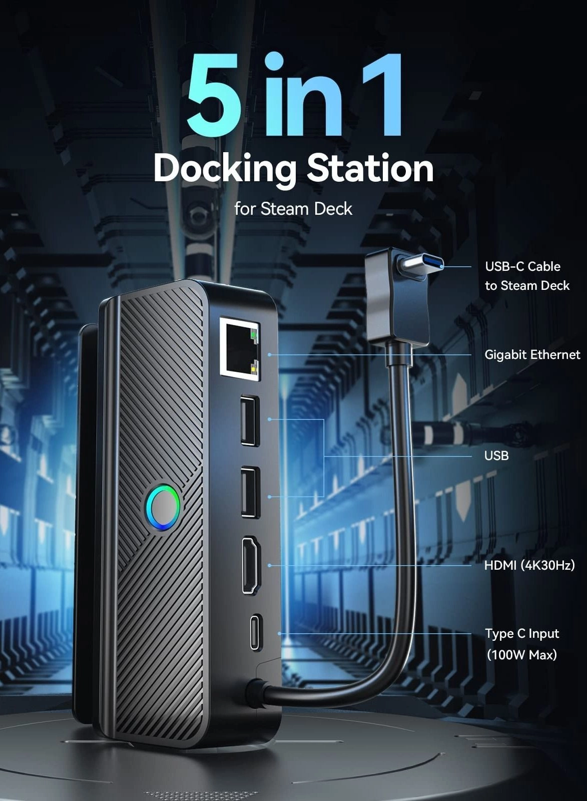 Docking Station for Steam Deck - 4K@60Hz Gigabit Ethernet 100W