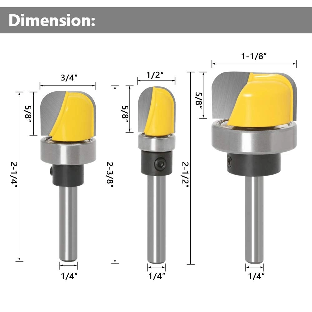 Bowl and Tray Template Router Bit - 1/4 Inch 3Pcs