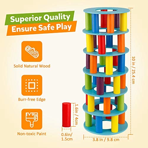 Wooden Tower Stacking Game - 3 years+ 44 pieces