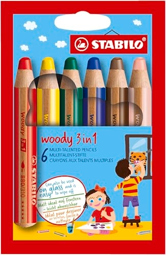 Woody 3 in 1 Watercolour Crayons - 6 Pcs