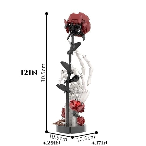 Skull Hand Red Rose - 12IN H ABS