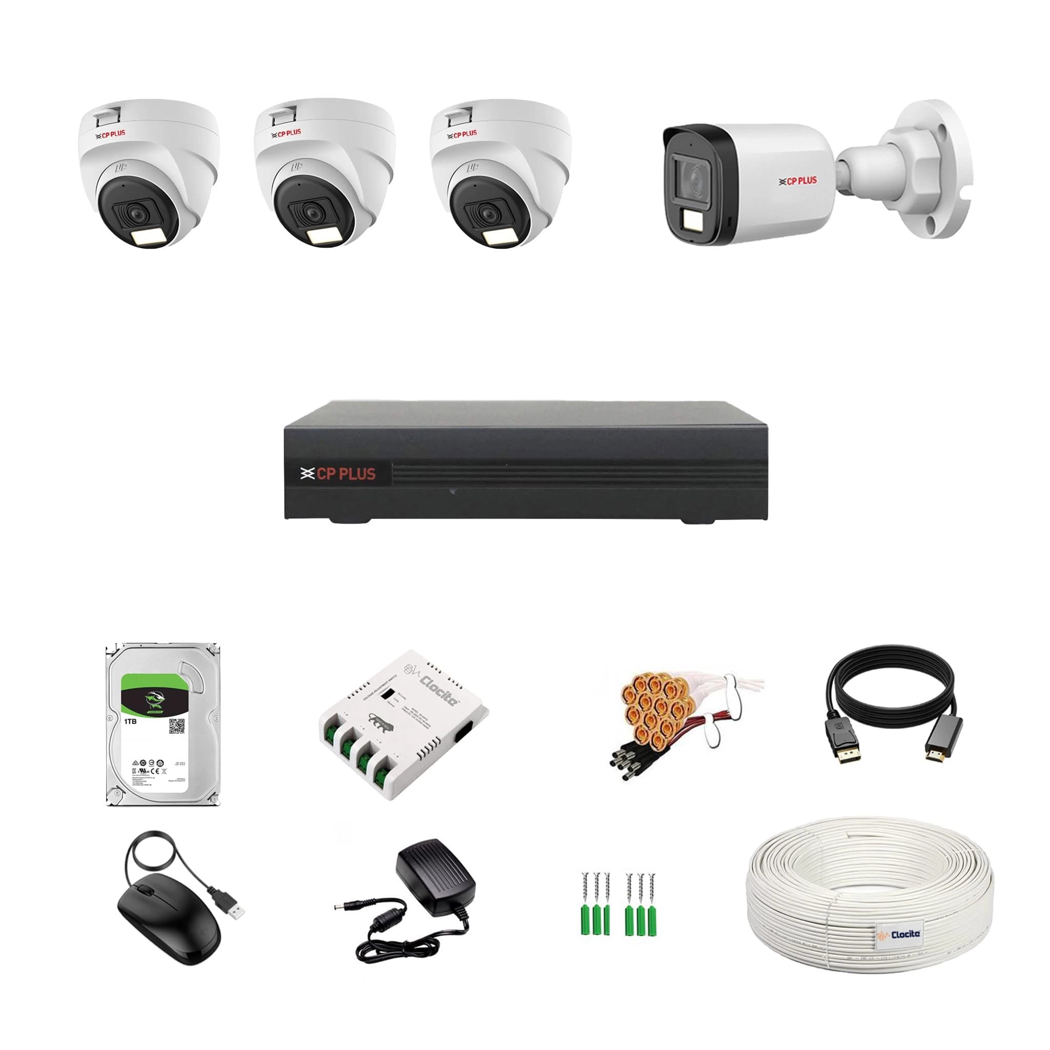 Aditya Infotech Ltd illumax 5MP 4 Channel DVR + 5MP 3 Dome & 1 Bullet Cameras + 1 TB HDD + 4 CH SMPS + CCTV Cable + BNC/DC