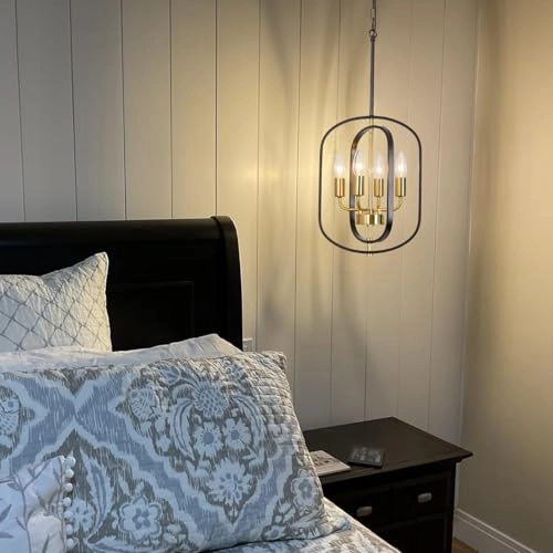 Dining Room Chandelier - Black and Gold 4 Lights Adjustable Height