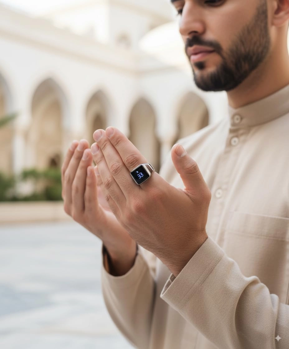 Smart Qibla Tasbih Counter Ring ABS GPS