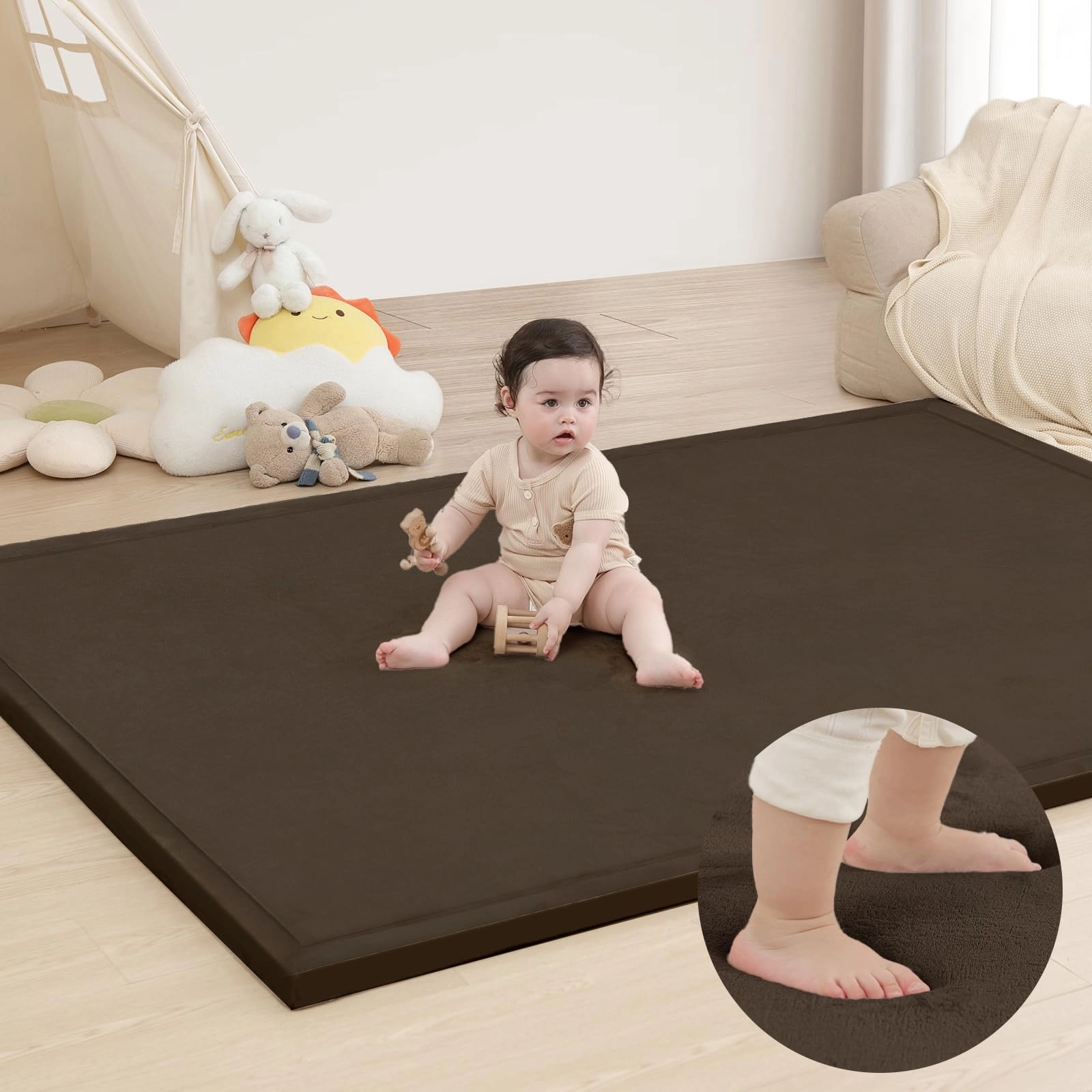 Baby Activity Play Mat - 79"x118" 1.3" Thick Cream