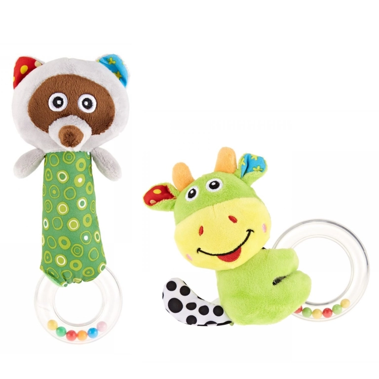 Pixie Racoon Rattle Toy + Cattle Rattle Toy - 0 month Fabric