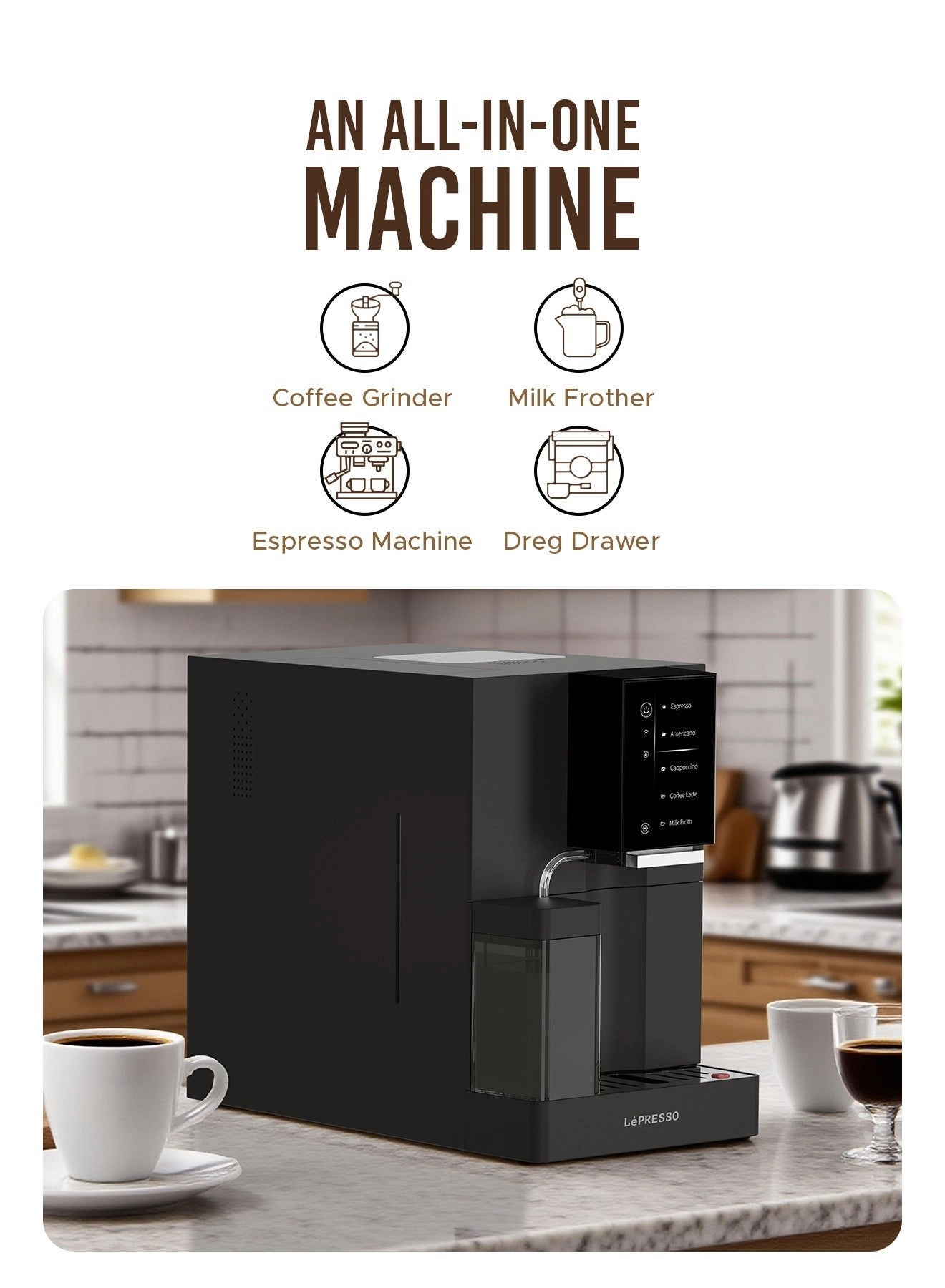 Brevissimo LPCFFBAC0046WH - Mobile App Adjustable Grinder Digital Display