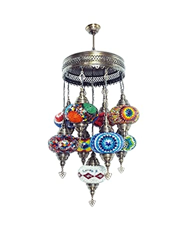 Turkish Mosaic Chandelier - 9 Large Mosaic Globes Hanging