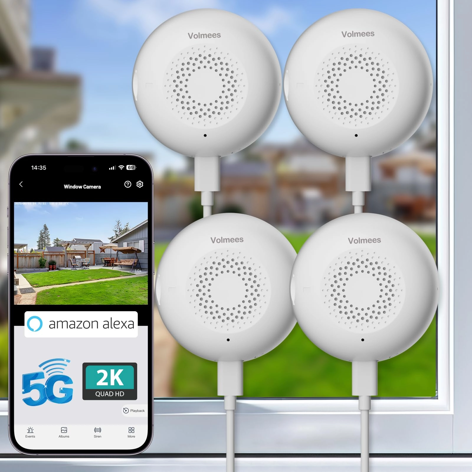 volmees Window Security Camera 2K