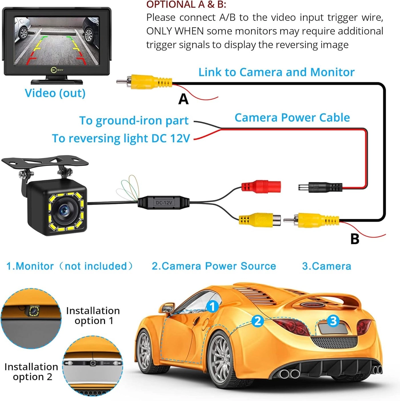 Car Backup Camera - 12 LED Night Vision