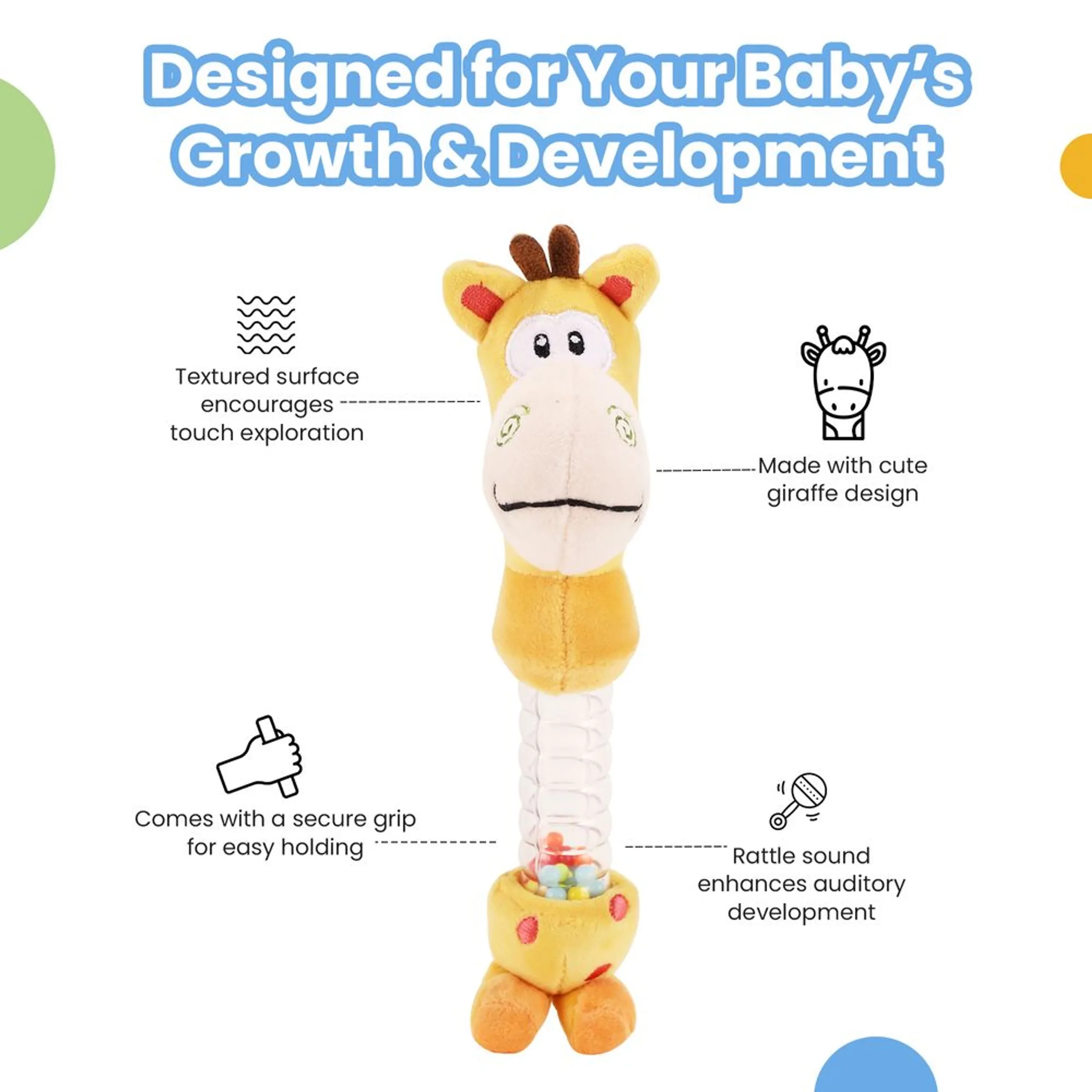 Playtime Giraffe Rattle - Suitable For 0 to 12 Years soft, plush material