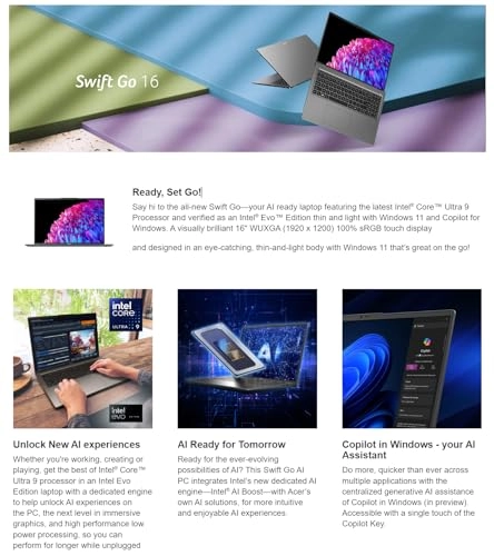 Swift Go 16 - 16" 1TB 32 GB Intel Core Ultra 9 185H