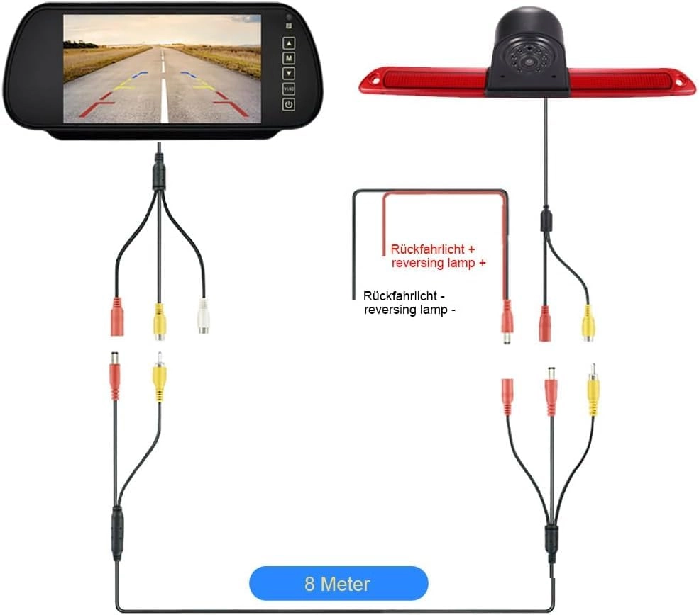 Rear View Mirror Monitor - 4.3 Inch Wired + Brake Light Camera - 1280 x 720 Night vision