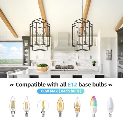 8-Light Lantern Chandelier - 31.5 in Black & Silver